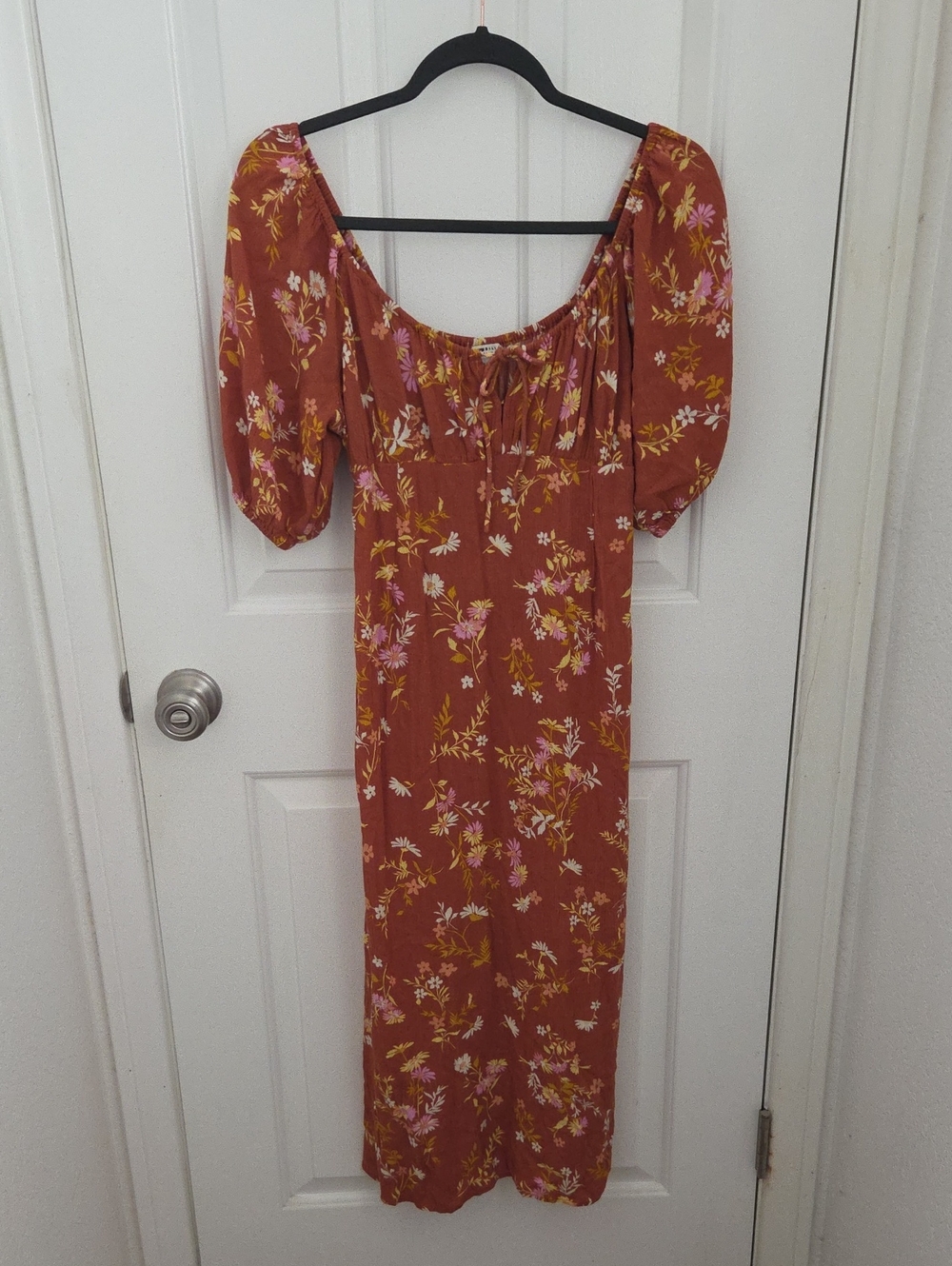 Billabong Rust Floral Puff-Sleeve Maxi Dress Medium